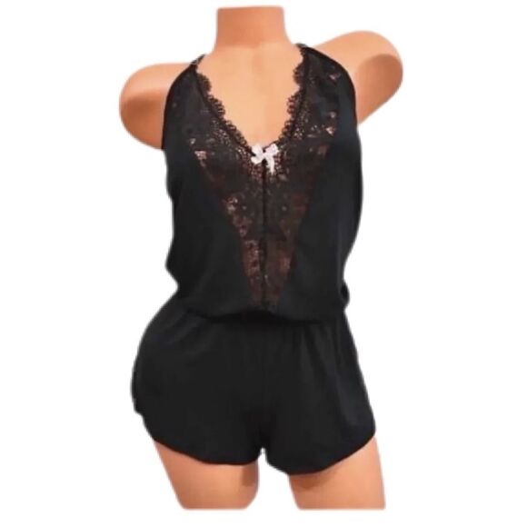 Victoria’s Secret Supersoft crochet lace detail romper black Small - Picture 1 of 5